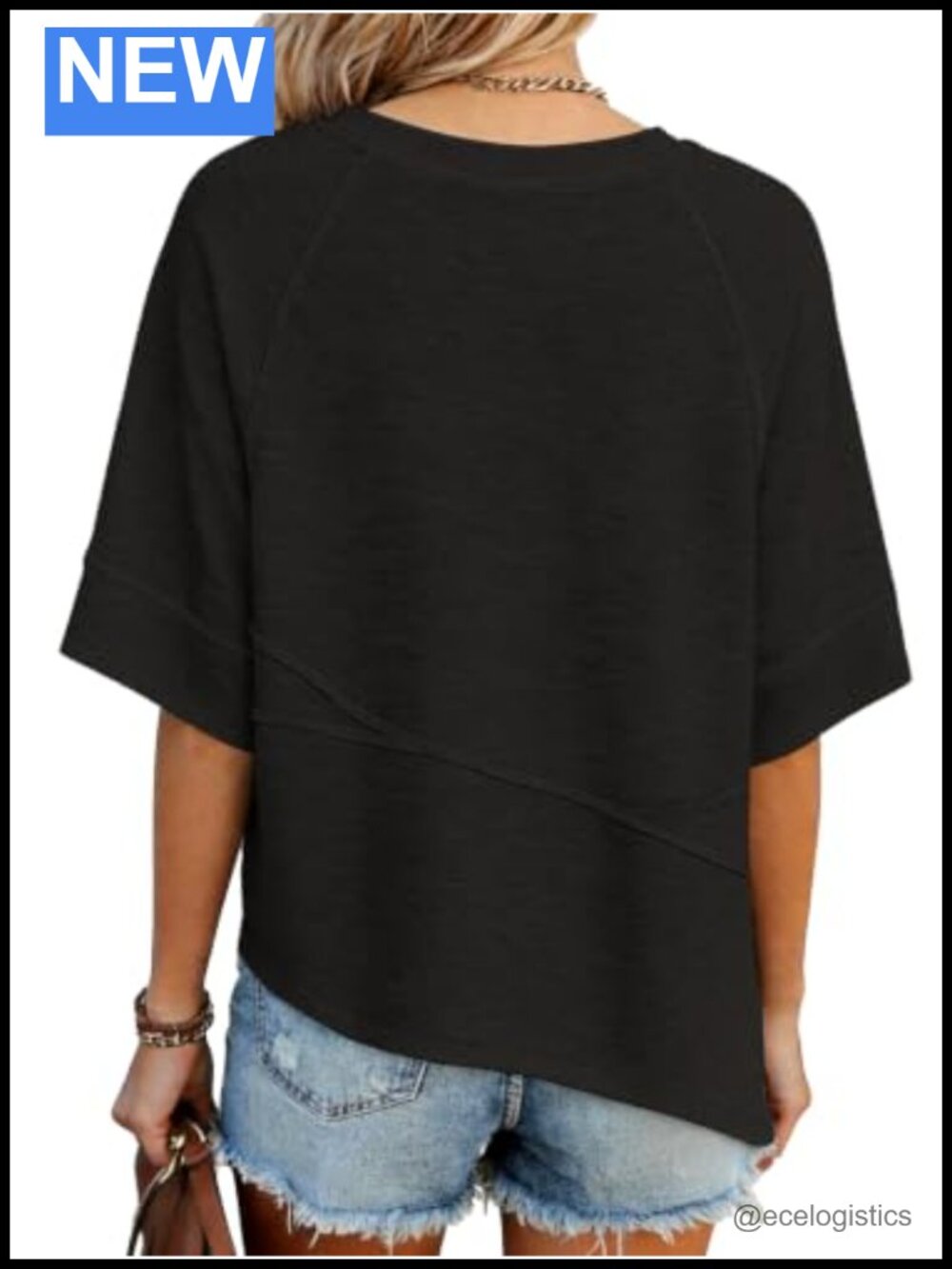 Women Crew Neck Batwing Half Sleeve Tee Loose Fit Oversize Top - Picture 3 of 4